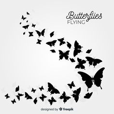 a flock of butterflies flying in the air over a white background with text that reads butterflies flying