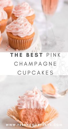 pink champagne cupcakes with the words bridal shower dessert on top and below