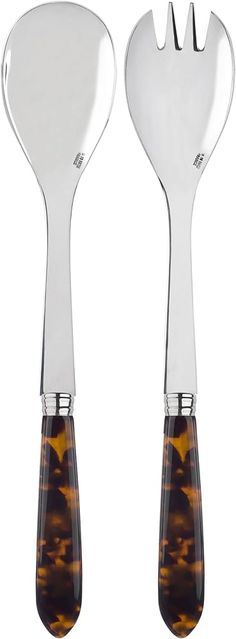 two forks and spoons with tortoise shell handles