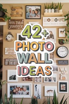 Wall Picture Collage Ideas for Hallways Clock And Pictures On Wall, Photo Frame Design Creative Home Decor, Trendy Gallery Wall Ideas, Wall Photo Ideas Bedroom, Gallery Wall On Shiplap, Wall Of Photo Frames, Wall Photo Collage Ideas Frames, Photo Wall Collage Polaroid, Unique Family Photo Wall Decor