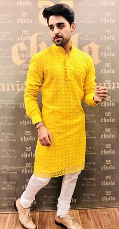 Celebrations Yellow Kurti Design For Haldi, Haldi Ceremony Outfit For Men, Pajama Men, Ceremony Outfit, Haldi Ceremony Outfit, Yellow Kurti, Haldi Dress, Yellow Outfits, Wedding Kurta