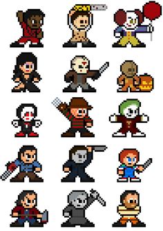 an image of pixel art with different characters