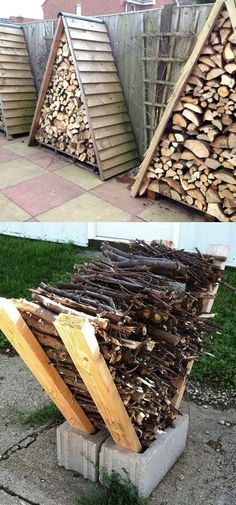 there are many different types of firewood in this yard and one is made out of wood