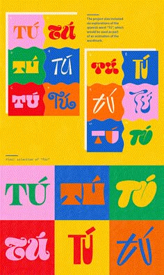 an image of colorful posters with different font and numbers on them, including the letter t