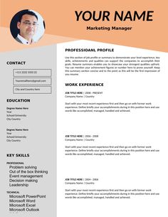 a professional resume template with an orange background