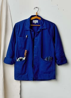 the painters coat in klein blue Imogene Willie, Work Coat, Denim T Shirt, Klein Blue, Men Fashion Casual Outfits, Tried And True, Perfect Jeans, Nashville Tn, Graphic Tee Shirts