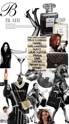 an advertisement for chanel perfumes with women's clothing and accessories