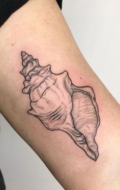 a black and white tattoo of a sea shell