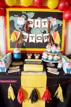 an image of a birthday party with cake and decorations