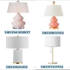 three different types of table lamps with numbers on each lamp and the same color one