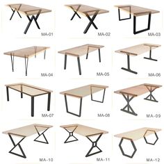 different types of tables and chairs that are labeled in the table sizes, from top to bottom