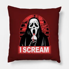 a pillow that has a scream on it with the words i scream printed on it