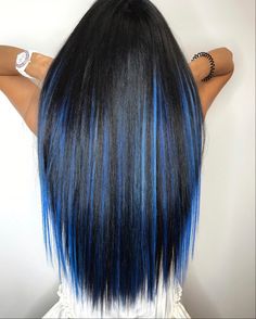 Blue Hair Underneath, Blue And Black Braids, Black Braids Hairstyles, Blue Hair Streaks, Undercut Long Hair