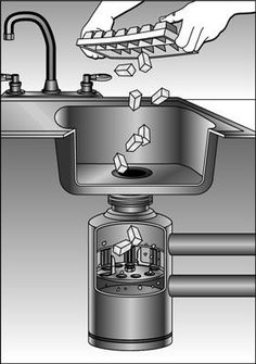 a drawing of a kitchen sink with the faucet running and soap being dispensed