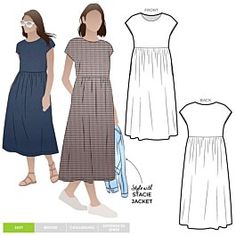 a women's dress pattern with the front and back views, as well as the waist