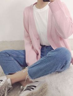 Pink Cardigan Outfit, Pastel Outfit, Pastel Fashion, Pink Cardigan, Fashion And Style, Pink Outfit, Aesthetic Outfits, Outfits Aesthetic