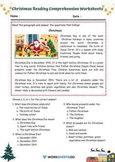 christmas reading worksheet for kids with santa clause and presents on the tree,