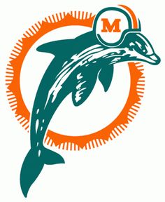 a dolphin jumping out of the water with an m on it's back end