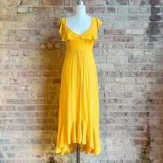 Bnwt Larke X Anthropologie Flutter Maxi Dress In Marigold A Golden Honey Yellow That Looks Great On All Skin Tones- Especially If You're Tan! Flutter Cap Sleeves, Flutter High/Low Hem, Flattering Pleat Detail At Center Front Waist, Hidden Zip With Hook & Eye Closure At Center Back Adjustable Straps For Bodice So Cute Paired With Sandals And A Rattan/Wicker Tote Brand New/Excellent Condition, Flawless. Flowy Yellow Dress With Ruffle Hem, Yellow Ruffle Hem Maxi Dress For Spring, Chic Yellow Maxi Dress With Ruffle Hem, Yellow Ruffle Beach Dress, Yellow Ruffled Summer Dress, Yellow Ruffled Beach Dress, Yellow Summer Dress With Ruffles, Yellow Dress With Ruffle Hem For Brunch, Yellow Maxi Dress With Ruffle Hem