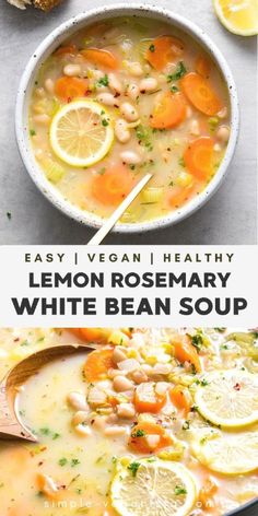 lemon rosemary white bean soup in a bowl