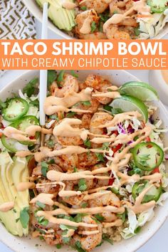 shrimp taco bowl with dressing on the side