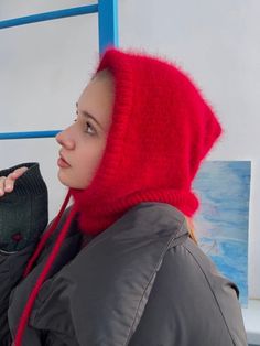 Red balaclava Fluffy hood is the trend of 2022/2023 This is a handy accessory that won't ruin your hair and keep you warm in cold weather. You will be comfortable and comfortable. Mink yarn is very warm and pleasant. One size fits all  Fits most head sizes from 20 to 24 inches (56-60 cm). Balaclava color 45   You can order it in any other size or color. Various colors in the attached file.      PLEASE NOTE: Actual colors may slightly differ depending on your computer monitor! On order within 7-14 days. ▬ Material: mink wool and angora yarn. ▬ CARE ▬ Hand or delicate wash only at 30 o with shampoo, dry on a flat surface. All items are pre-washed. ▬ DELIVERY Gift wrap Dispatch within 1-3 business days Express delivery possible * USA: 7-21 business days. * Europe: 7-14 business days. * United Winter Full Face Hat For Streetwear, Winter Balaclava For Streetwear, Warm Winter Balaclava For Streetwear, Casual Solid Hooded Balaclava, Winter Balaclava Mask, Solid Winter Balaclava Mask, Warm Solid Balaclava For Winter, Solid Color Balaclava For Winter, Knitted Balaclava For Outdoor Use