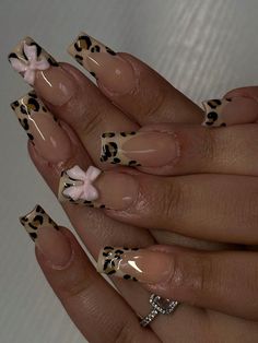 Nails Inspiration Leopard Print, Nail Inspo Leopard Print, Leopard Print Nails French Tip, Nail Ideas Leopard Print, Nail Designs Leopard Print, Leopard Nails Pink, Leopard Print Nails Pink, Cheetah French Tip Nails, Leapord Nails Acrylic