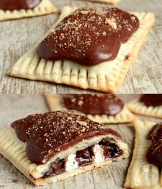 chocolate filled pastries are sitting on a table