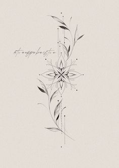 a black and white drawing of a flower with the word strength on it's side