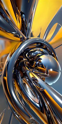 an abstract image of yellow and black metal objects in the shape of a spiral or vortex