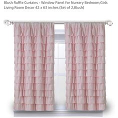 pink ruffled curtains in front of a window with the words, living room decor 42 inches