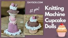 knitted machine cupcake doll with pink and white dress