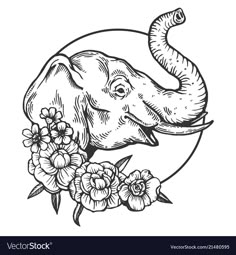 an elephant's head with flowers in the background - animals characters on separate backgrounds