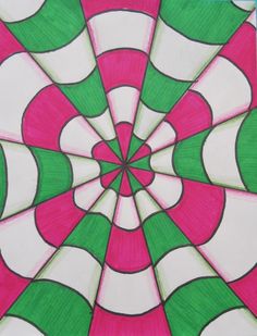 a drawing of a pink, green and white umbrella