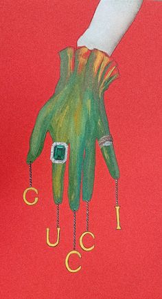 a drawing of a person's hand with the word gucci on it