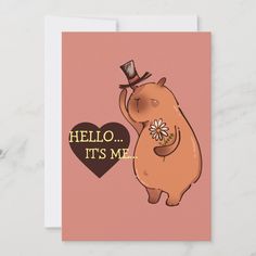 a card with an image of a bear wearing a top hat and holding a heart