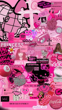 a collage of pink and black items with the word princess on it, including balloons