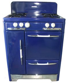 an old fashioned blue stove with two burners