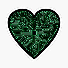 a heart - shaped circuit board sticker with the shape of a computer chip printed on it