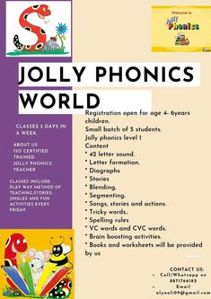 an advertisement for the jolly phonics world with pictures of children's books