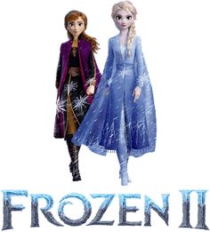 two frozen princesses standing next to each other in front of the words frozen ii