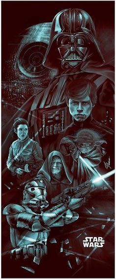 the star wars poster is shown in black and white