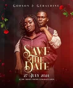 the poster for save the date, which features two people standing next to each other