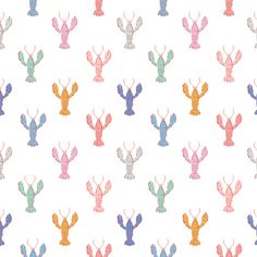 colorful lobsters on a white background are featured in this seamless pattern for wallpaper