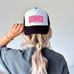 Looking for a cute hat to wear? Make sure to check out our foam trucker hats. These hats are one size fits most with an adjustable back snap and are the perfect addition to any casual outfit. Summer Trucker Snapback Hat, Summer Sports Baseball Cap One Size, Summer Baseball Cap For Sports Events, Summer Trucker Baseball Cap, Summer Snapback Baseball Cap For Sports Events, Summer Sports Snapback Baseball Cap, Summer Sports Hats With Letter Print, Summer Adjustable Snapback Trucker Hat, Curved Bill Hat For Summer Sports Events