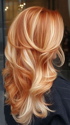 Hair Color Copper Red, 2 Toned Hair Color Ideas Red, Blonde With Red Hair Highlights, Bold Copper Hair, Blond With Strawberry Lowlights, Copper Teal Hair, Blondish Red Hair Color, Copper With Highlights And Lowlights, Red And Strawberry Blonde Hair