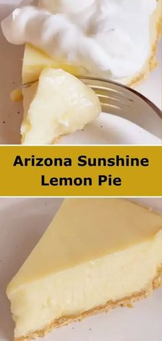 a slice of arizona sunshine lemon pie on a white plate