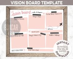 the vision board template is shown in pink