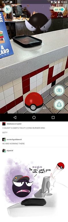 a poke ball game is being played on the nintendo wii in front of a restaurant counter