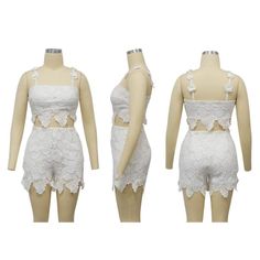 Indulge in luxury with our Feminine Lace Applique' Shorts Set. Featuring delicate lace appliques, this set exudes elegance and sophistication. Perfect for a romantic evening or a special occasion, this set will make you feel confident and stylish. Elevate your wardrobe with this exclusive piece. Sizes S-2XL Decoration Zip Up , Lace Length Above Knee, Mini Style Sexy & Club Fabric Type Blended fabrics , Lace Material Polyester , Spandex Neckline Strappy Pattern Type Solid Sleeve Length Sleeveless Season Summer Fabric Non-Stretch Black Jumpsuit Dress, Crop Top Sweater, Curvy Dress, Summer Fabrics, Basic Tops, Mini Fashion, Lace Applique, Pajamas Women, Short Sets